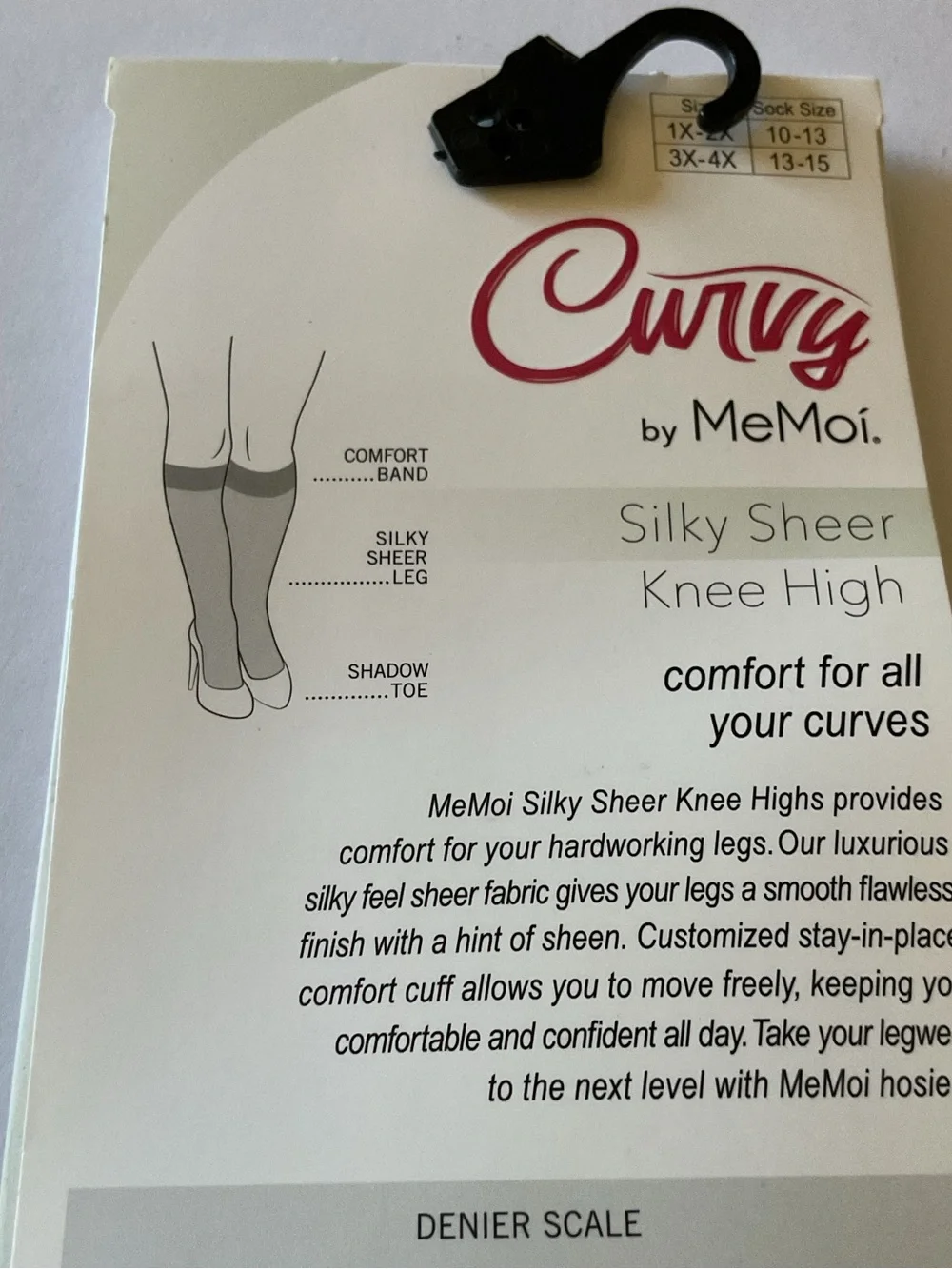 MEMOI WOMENS 2 PAIR PACK CURVY SILKY SHEER KNEE HIGH SOCKS JET BLACK 1X-2X NWT